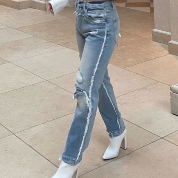 FRAME Denim Light Blue Distressed Straight Leg Jeans Size 27 - Picture 2 of 11